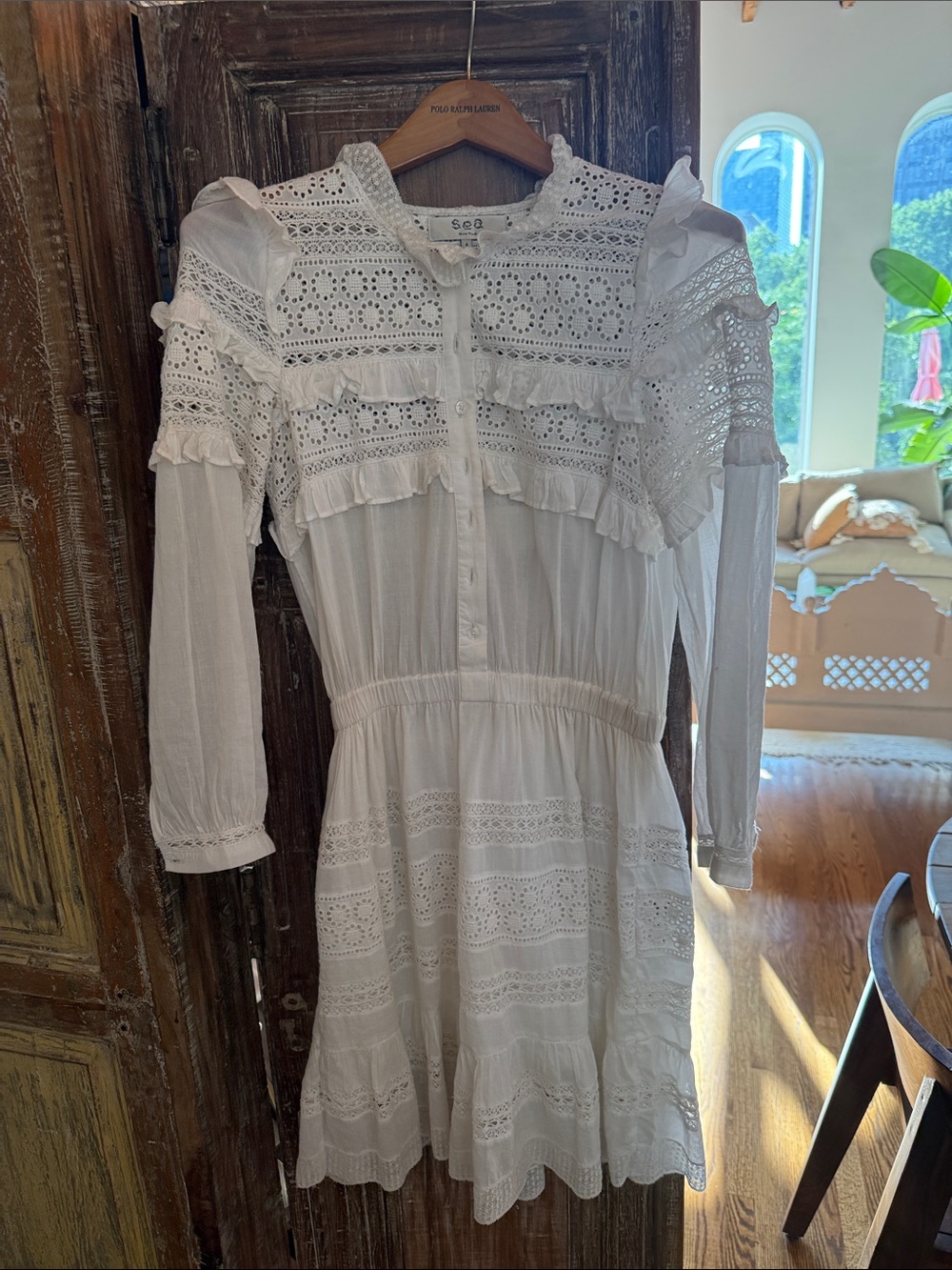 Sea New York White Lace Ruffle Midi Dress size 4 - Picture 2 of 9